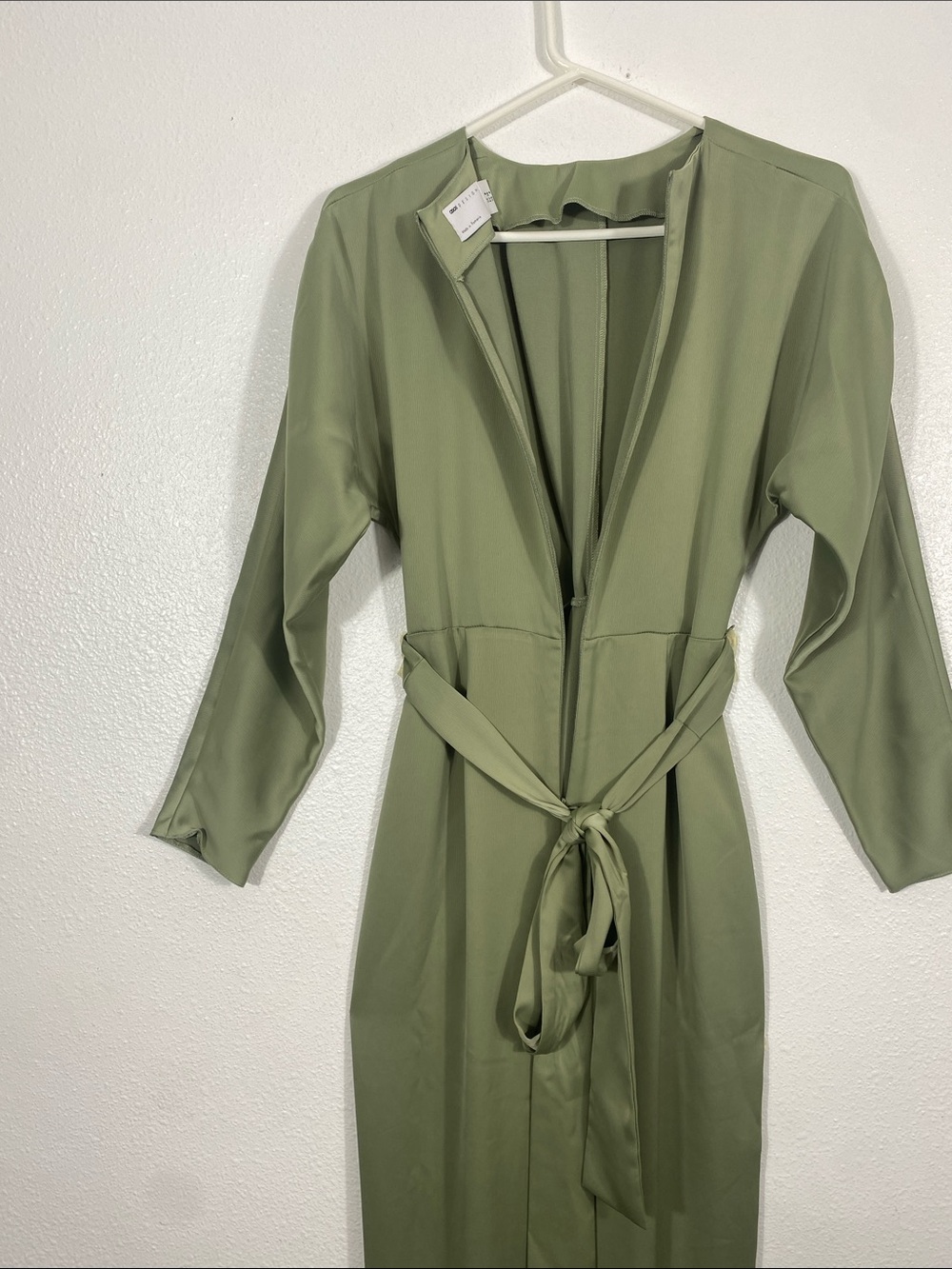 ASOS Sage Green Long Sleeve Twist-Waist Maxi Dress Size 4 US - Picture 7 of 15